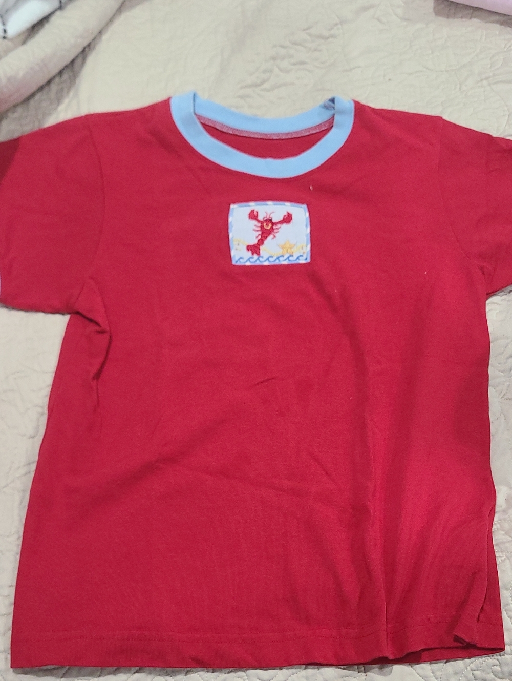 Kids Red Short-Sleeve Tee with Lobster Patch